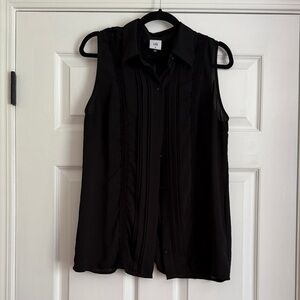 CAbi Black Sleeveless Pintuck Button-Front Blouse